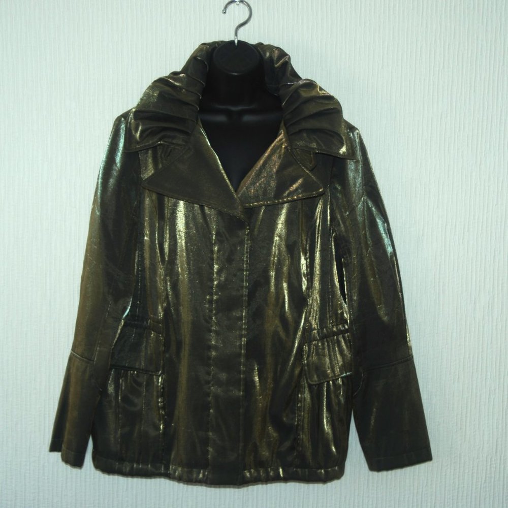 Hilary Radley New York Olive Gold Shimmer Pea Coat Jacket Size 1X